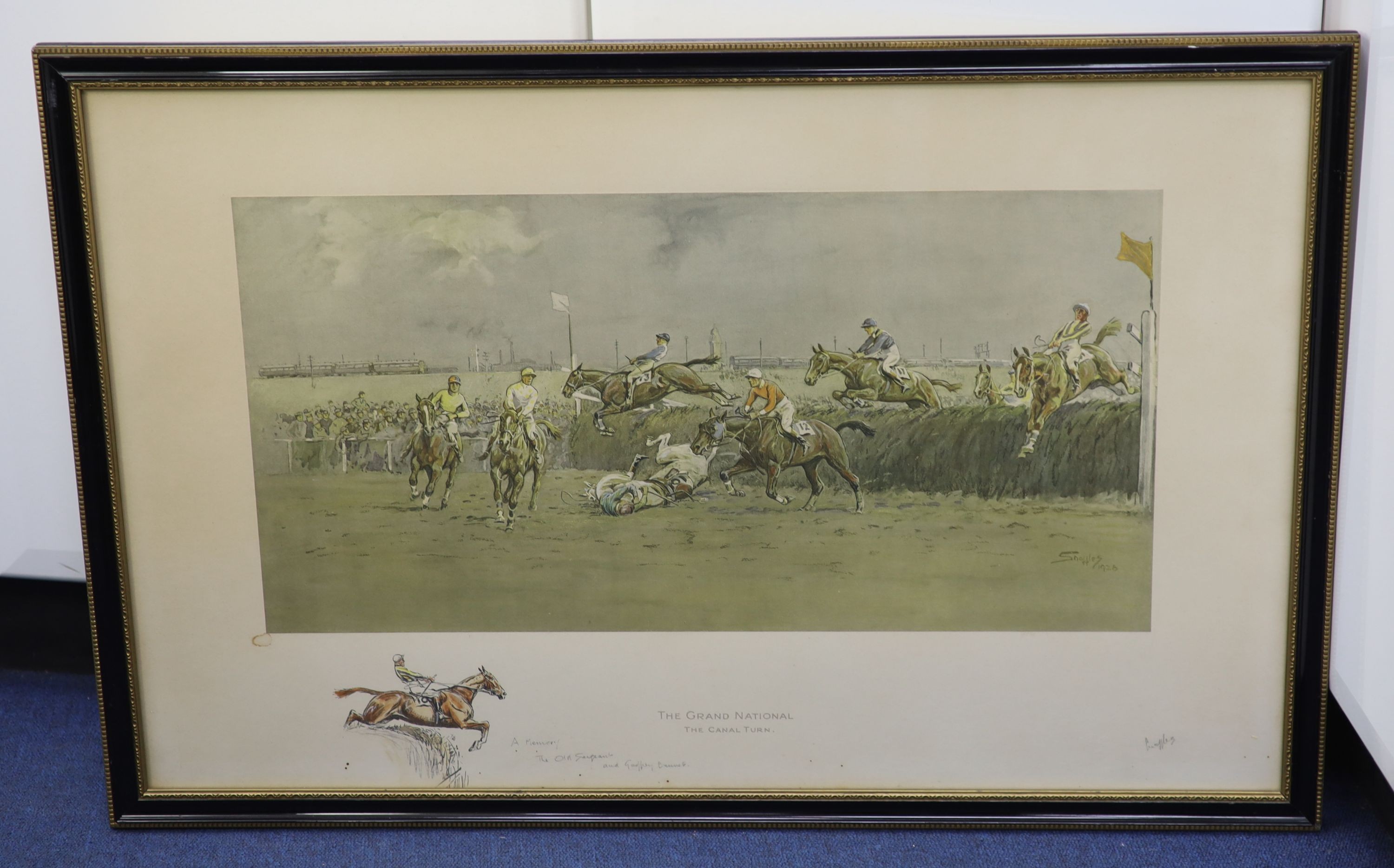 Charlie Johnson Payne (1884-1967) (“Snaffles”), colour print, 'The Grand National - The Canal Turn